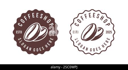 Coffee shop logo. Retro badge coffee beans stamp logo vector design. premium coffee shop bar brand Stock Vector