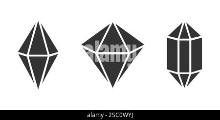 Set of diamonds in flat style. Abstract black diamond gemstone collection Stock Vector