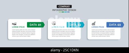 3 data infographics rectangle layout template. Illustration business abstract background. Stock Vector