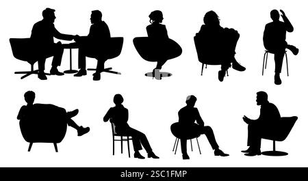 Set of silhouettes of people sitting in chairs Stock Vector