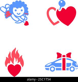 Set icons or Valentines day symbols, holiday signs designed for celebration, vector trendy modern style. Stock Vector