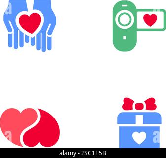 Set icons or Valentines day symbols, holiday signs designed for celebration, vector trendy modern style. Stock Vector