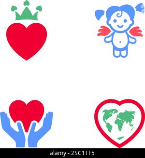 Set icons or Valentines day symbols, holiday signs designed for celebration, vector trendy modern style. Stock Vector