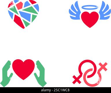 Set icons or Valentines day symbols, holiday signs designed for celebration, vector trendy modern style. Stock Vector
