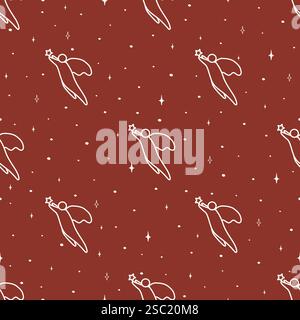 Christmas seamless vector pattern with decorative elements. Seamless pattern with angel character. Vector endless texture for digital paper, fabric. Stock Vector
