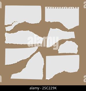 Torn paper sheets set on brown background Stock Vector