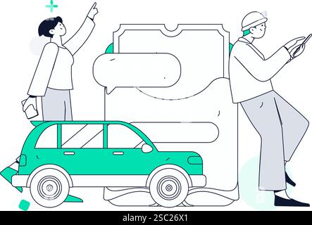 Flat vector concept operation hand drawn illustration of people taking a taxi Stock Vector