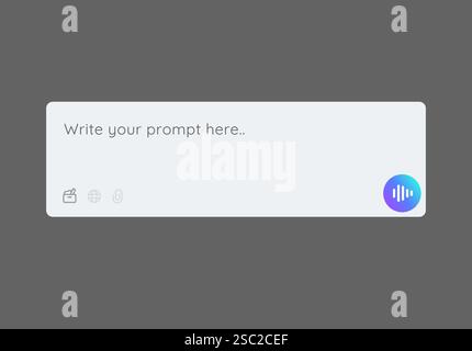 prompt search bar for AI artificial intelligence large language model user interface design voice search button engineering prompts Stock Vector