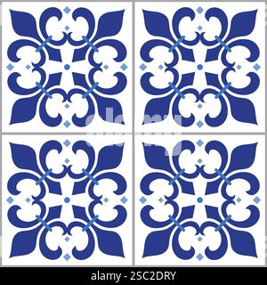 Portuguese and Spanish inspired Azulejo wallpaper tiles - vector seamless pattern Stock Vector