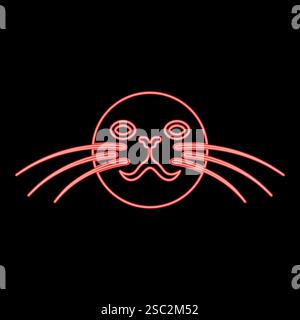 Neon head of seal red color vector illustration image flat style light Stock Vector