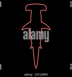 Neon shark hammer head red color vector illustration image flat style light Stock Vector