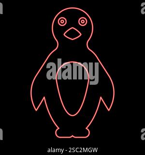 Neon penguin red color vector illustration image flat style light Stock Vector