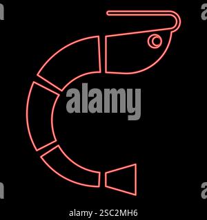 Neon shrimp prawn tiger food red color vector illustration image flat style light Stock Vector