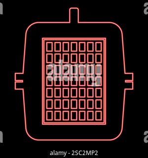 Neon box for domestic animal pet carrier case crate red color vector illustration image flat style light Stock Vector