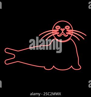 Neon seal lying red color vector illustration image flat style light Stock Vector