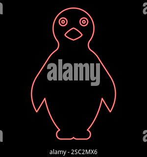 Neon penguin red color vector illustration image flat style light Stock Vector