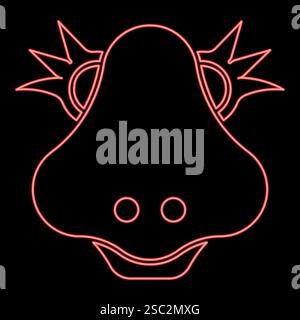Neon head of cute female dinosaur character red color vector illustration image flat style light Stock Vector