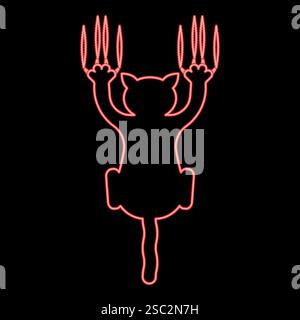Neon cat scratching with claw marks harm red color vector illustration image flat style light Stock Vector