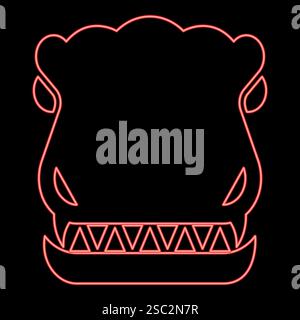Neon head dinosaur dragon red color vector illustration image flat style light Stock Vector