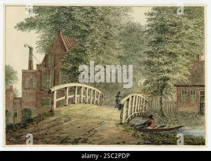 Gezicht op een brug over de Kromme Rijn bij Bunnik met links een gedeelte van een groot huis Rijnsoever . Stock Photo