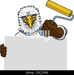 Eagle Painter Decorator Paint Roller Mascot Man Stock Vector