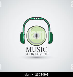 green headphone music logo design icon template Stock Vector