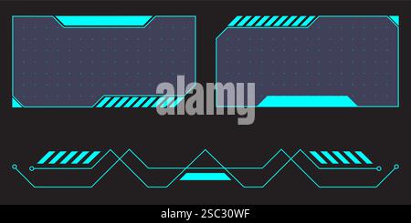 HUD digital futuristic user interface horizontal frame. Sci Fi high tech screen. Cyberpunk game menu touching monitoring hologram dashboard panel Stock Vector