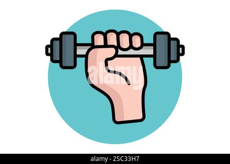 Gym icon. colored outline icon style. hands holding dumbbell. icon related to and fitness. gym elements vector illustration Stock Vector