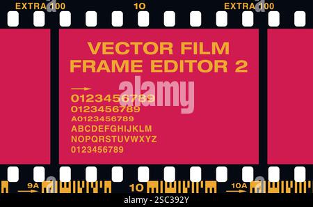 Vector illustration of photographic analog film border with editable fonts Stock Vector