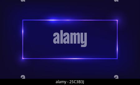 Neon rectangular frame with shining effects on dark background. Empty glowing techno backdrop. Vector illustration. Stock Vector