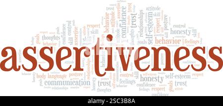 Assertiveness word cloud conceptual design isolated on white background. Stock Vector