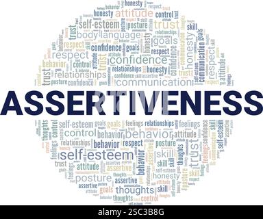 Assertiveness word cloud conceptual design isolated on white background. Stock Vector