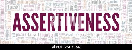 Assertiveness word cloud conceptual design isolated on white background. Stock Vector