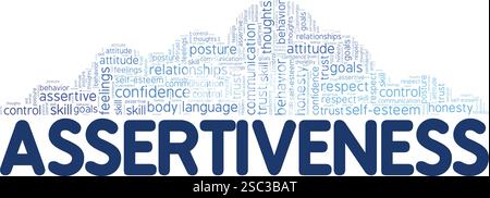 Assertiveness word cloud conceptual design isolated on white background. Stock Vector