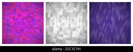 Abstract background with colorful rectangles. Set of three beautiful futuristic dynamic geometric card design pattern. Vector illustration Stock Vector