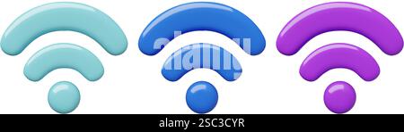 Wi Fi internet connection signal 3d blue and purple vector icons set Stock Vector