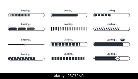 Loading icons set. Upload, download or updating. Circular loaders. Indicator of progress. UI and UX design elements for website. Flat vector Stock Vector