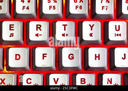 Bright red color rgb keyboard in close up and Macro Stock Photo