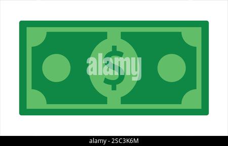 Dollar sign, cash money icon, united state of america note in green color. vector illustration. Stock Vector