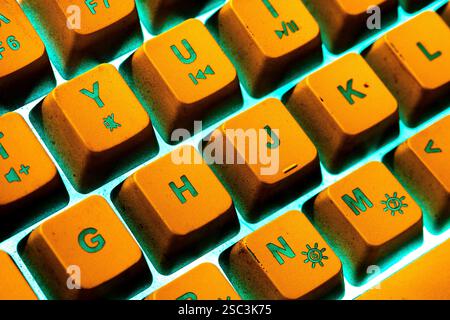 Yellow keyboard rgb in detail close up macro photo Stock Photo