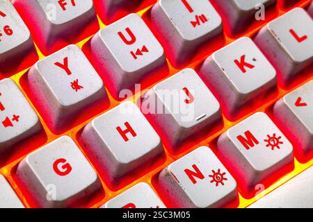 bright yellow red keyboard in macro Stock Photo