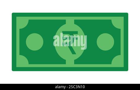 Indian rupees, cash, money, Indian currency note in green color, vector illustration. Stock Vector
