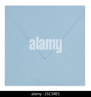 Top view of closed back from square baby blue envelope. Isolated on a white background. Stock Photo