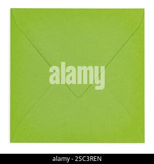 Top view of closed back from square apple green envelope. Isolated on a white background. Stock Photo