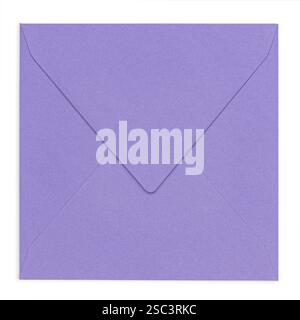 Top view of closed back from square lilac purple envelope. Isolated on a white background. Stock Photo