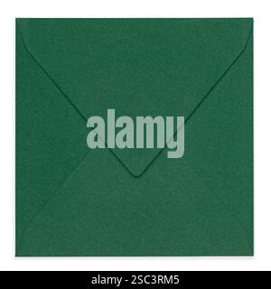 Top view of closed back from square dark green envelope. Isolated on a white background. Stock Photo