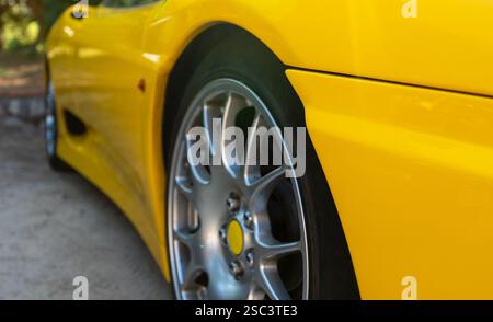 Yellow sports car at exhibition. Stock Photo