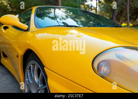 Yellow sports car at exhibition. Stock Photo