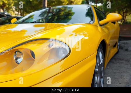 Yellow sports car at exhibition. Stock Photo