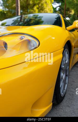 Yellow sports car at exhibition. Stock Photo